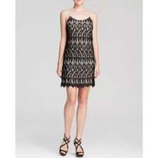 Alice + Olivia Emmie Black Metallic Lace Slip Cocktail Dress Size Medium