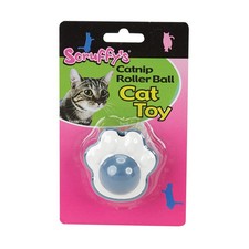 Pet Edge Catnip Roller Ball - Interactive Cat Toy Paw Shape, Blue/White