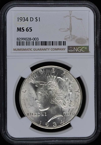 1934-D Peace Dollar S$1 NGC MS65