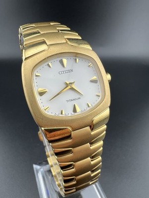 Citizen Titanium Vintage Damenuhr 25mm Gold Quartz Edelstahl Retro