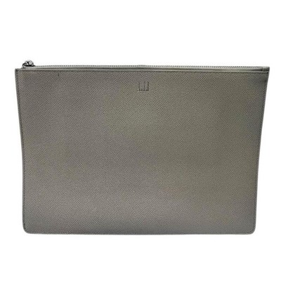 Dunhill grau Leder Clutch Tasche Herren Reißverschluss große Tasche authentisch