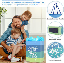 Fathers Day Gift Bag - 11.5" Medium Happy Fathers Day Paper Gifts Bag with Ti...