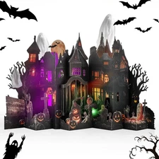 Halloween Pop Up Cards, 3D Haunted House Card with Spooky Lights & Black 