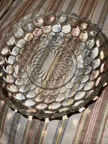 Vintage Anchor Hocking Bubble Depression Clear Glass Serving Bowl 8.25”