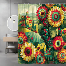 Colorful Floral Landscape Shower Curtain Sunflowers Vineyard
