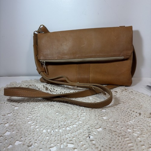 Noonday Collection Tan Leather Fold Crossbody Bag With Adjustable Strap