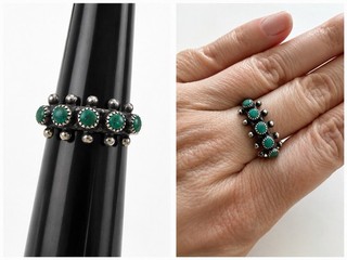 Zuni Native 925 Sterling Silver Turquoise Needlepoint Cluster Ring Sz 9 3.0g