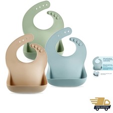 Silicone Baby Bibs Unisex Waterproof Washable Toddler 10-72 Set of 3