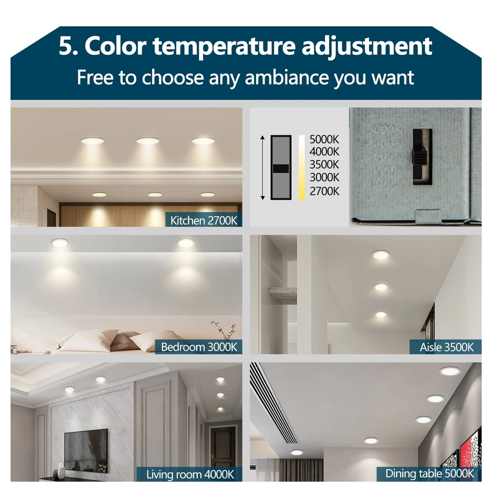 Panel Light 12 Pack 5CCT LED 6 Inch Recessed Ceiling Dimmable with Junction Box - Image 4 of 4