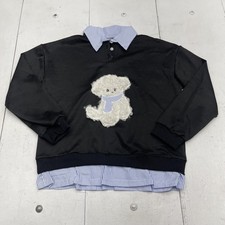 Yi Luo Tong Sweatshirt Youth 15Y Black Blue Stripe Collar Dog Applique Pullover