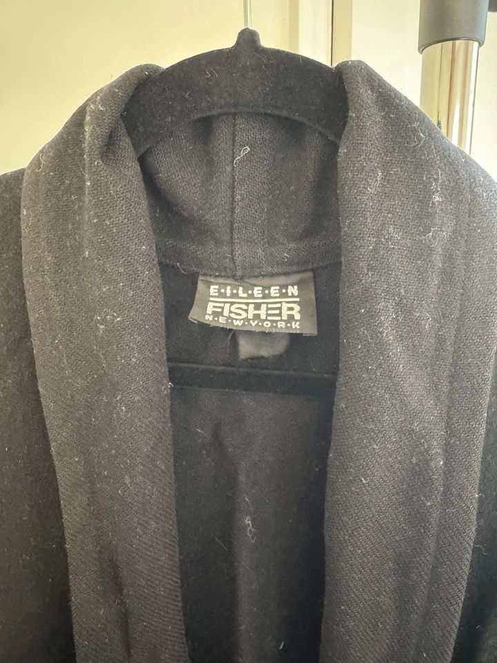 Chaqueta plumero larga Eileen Fisher 100 % lana hervida M negra de gran tamaño minimalista Foto 3 de 4