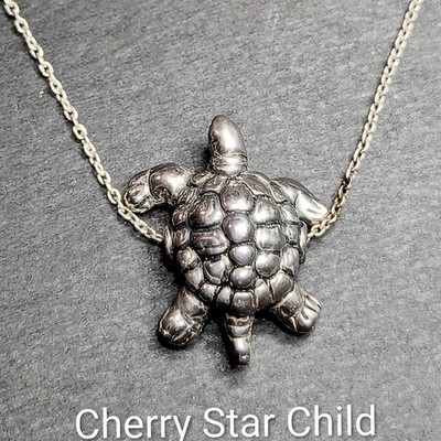 Polished Turtle Tortoise Sterling silver Pendant on 925 chain Necklace Baroni