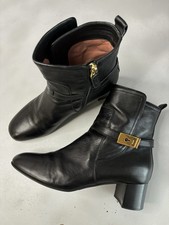 Bally Black Leather Ankle Boots Gold Buckle S...