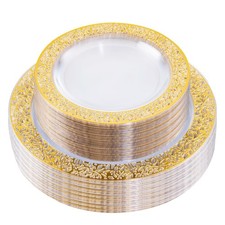 96pcs Gold Plastic Plates, Clear and Disposable Plates, Clear Plastic Plate w...