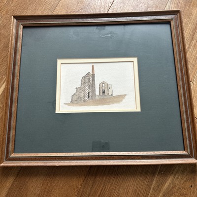 Atemberaubendes ORIGINAL Aquarell Gemälde Blech Mine Maschinenhaus Cornwall