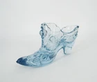 Vintage Fenton Blue Cabbage Rose Glass Shoe Figurine
