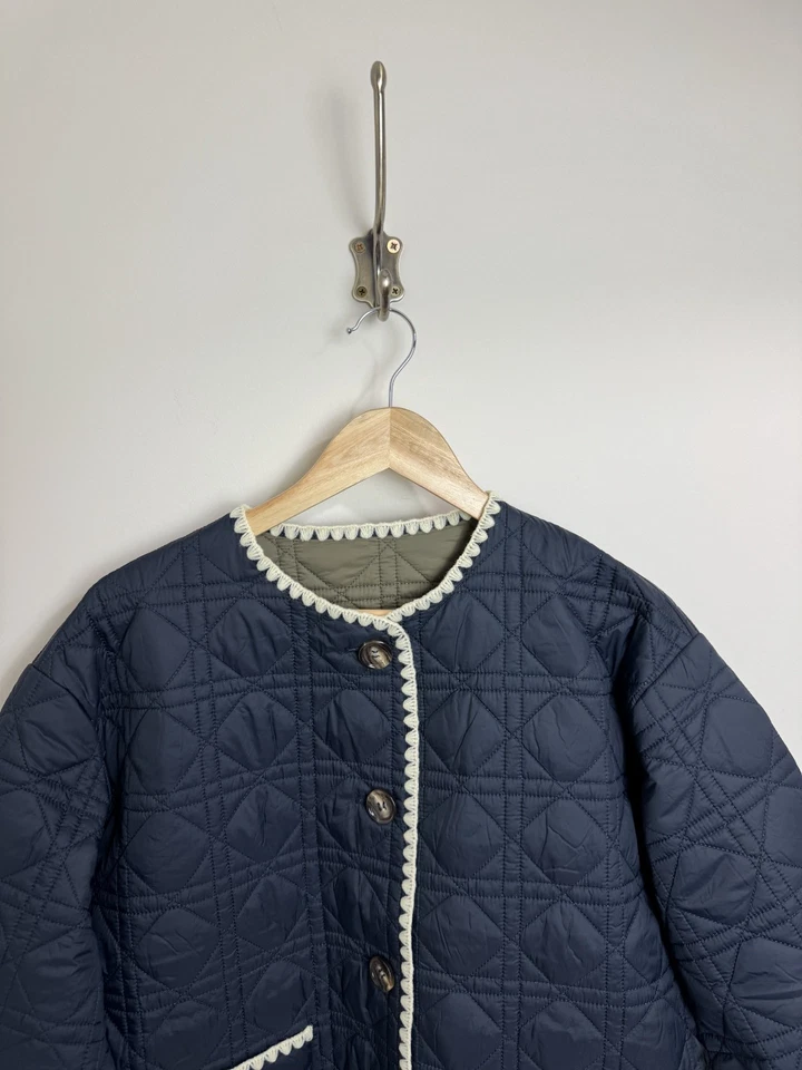 Mint Velvet Reversible Quilted Jacket Size S Embroidered Trim Scandi RRP £165 - Image 2 of 4