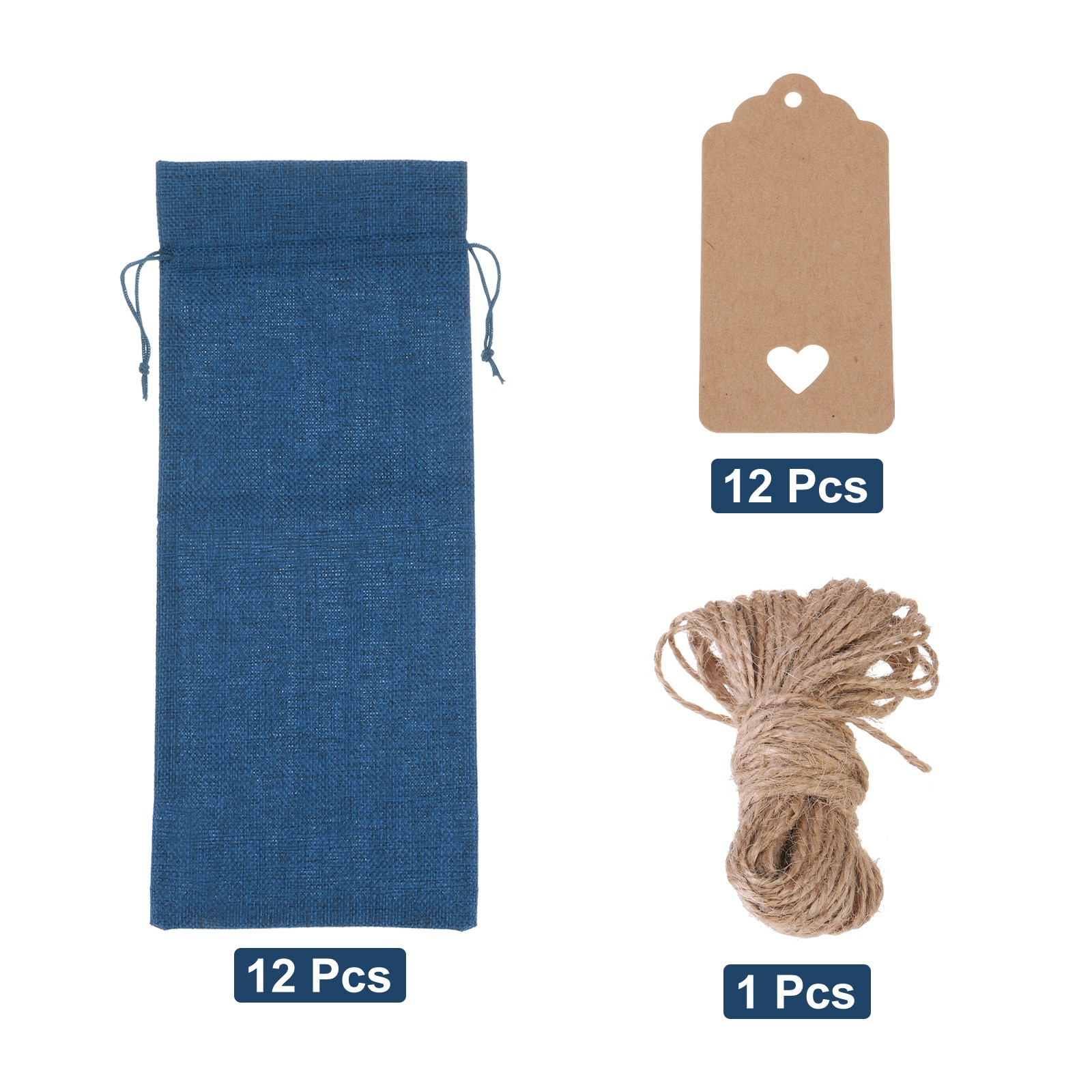 12pcs Burlap Wine Bags, Wine Gift Pouches with Drawstrings, Blue