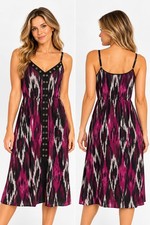 Michael Kors Sleeveless Midi Dress with Eyelet Detail Medium Pink White Black