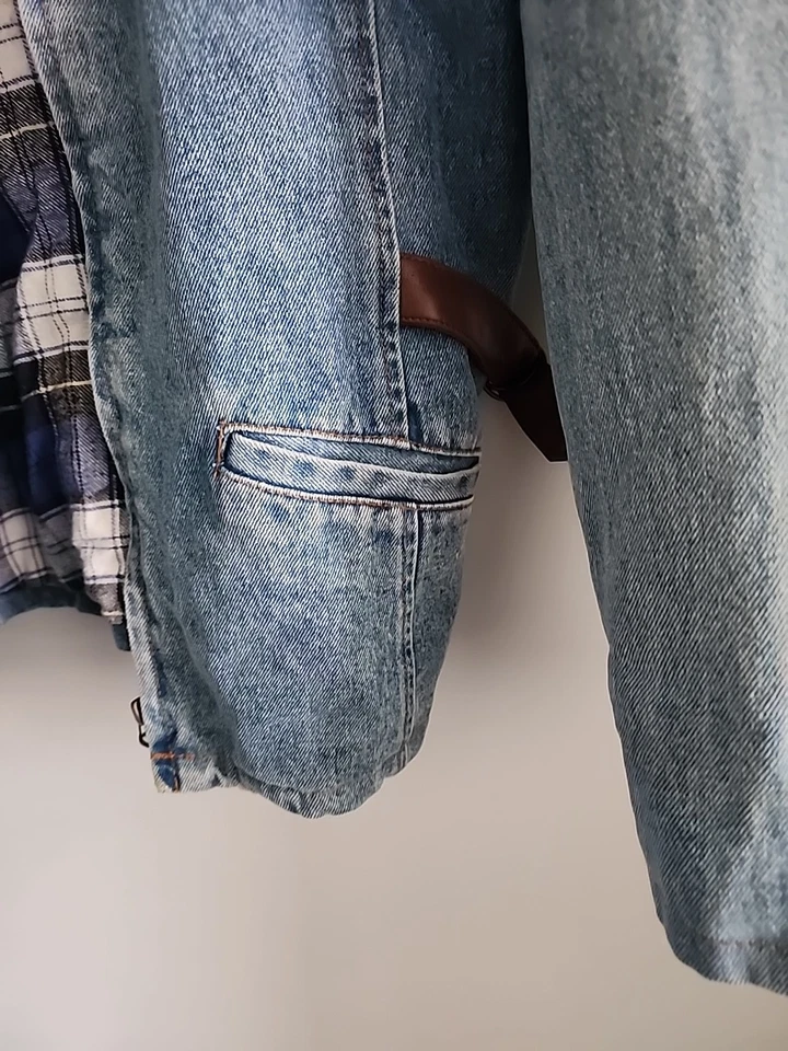 ​Chaqueta de mezclilla forrada de franela a cuadros azules de colección L.A. Tareas Campo Granero para mujer M Foto 4 de 4