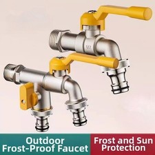 Brass Outdoor Water Faucet Freeze Proof Dual Outlet High Flow for Garden Use