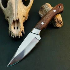 Gift-Ready 8.6" Damascus / Steel Knife Full Tang Hunt it Hunt + Leather Sheath