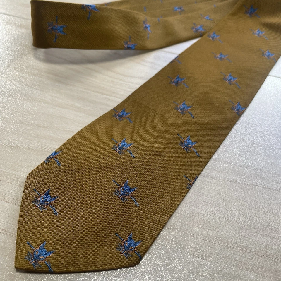 Corbata Club Crestada De Colección Oro Azul Naranja Cabeza de Zorro Heráldica Hiedra Harvey Ltd Poli Seda Foto 2 de 4