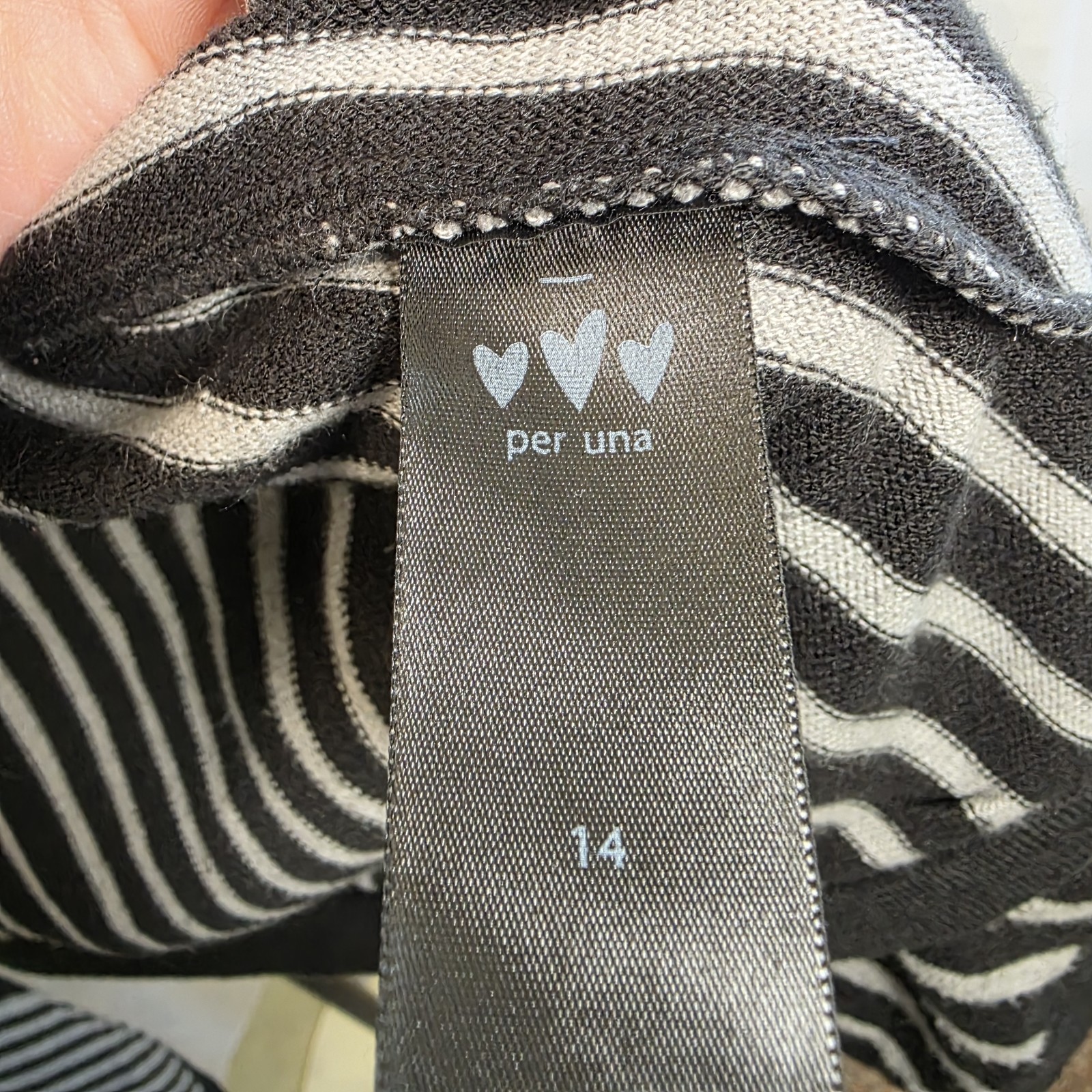 Per Una Size 14 Cardigan Three Hearts Y2K Black Grey Striped Waterfall image 9