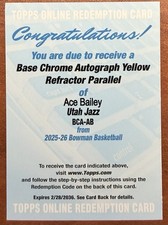 2025-26 Ace Bailey Bowman Chrome Rookie Yellow Refractor Auto /75