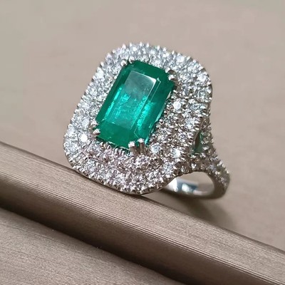 5.50 Ct Emerald Natural Emerald & Diamond Wedding Ring 14K White Gold