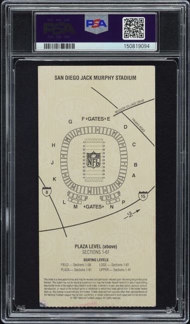 1988 Super Bowl XXII Ticket Stub PSA 3 Jan. 31 Redskins Broncos