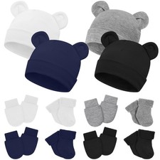 0-6M 4 Pcs Baby Hats Mittens and Socks Set Classic Color