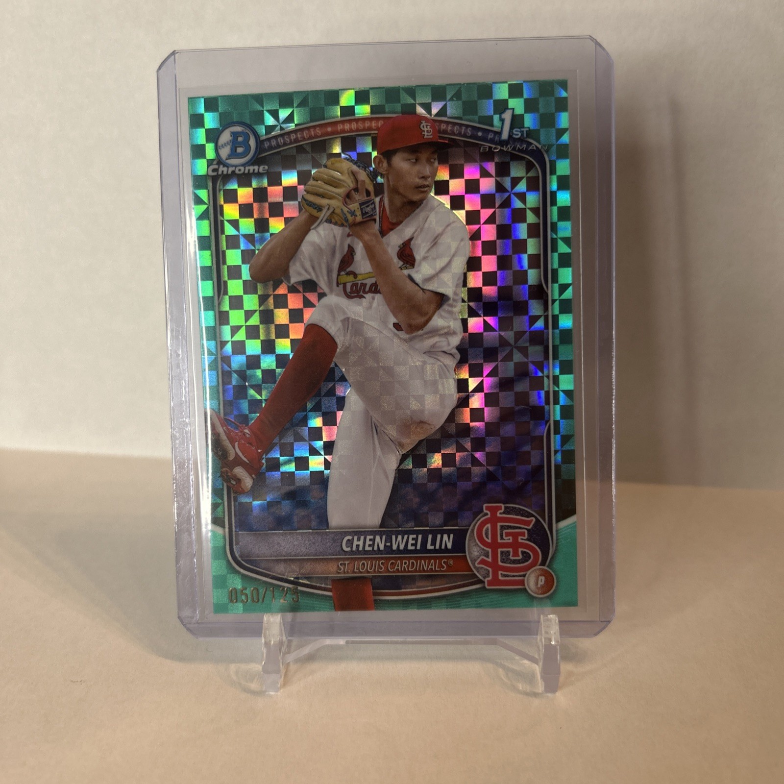 2025 Bowman - Chrome Prospects Chen-Wei Lin #BCP-141 Aqua X-Fractor /125 (RC)