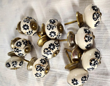 Cabinet Drawer Ceramic  Brass Round Knobs Lot 10 Flower Pattern 1.5" diameter