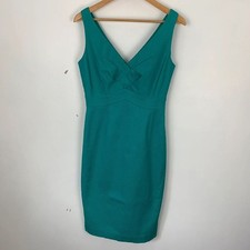 Marks & Spencer Dress 10 Green Pencil Sleeveless Cotton Blend Smart Occasion