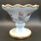 VINTAGE HULL Pottery Serenade Line Blue Compote Pink Bird Gold Trim S3 USA