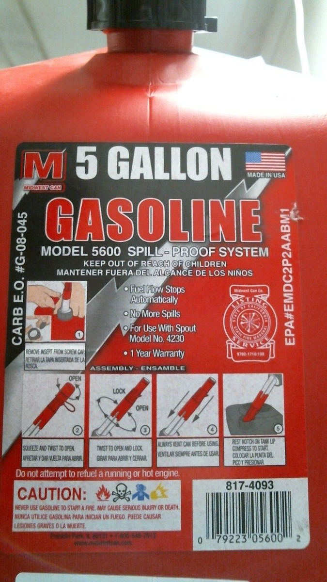 Midwest Can 5 Gallon Gasoline Can (817-4093) FS | eBay