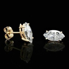 1Ct Marquise Cut Lab-Created Diamond 14k Yellow Gold Plated Stud Earrings Womens