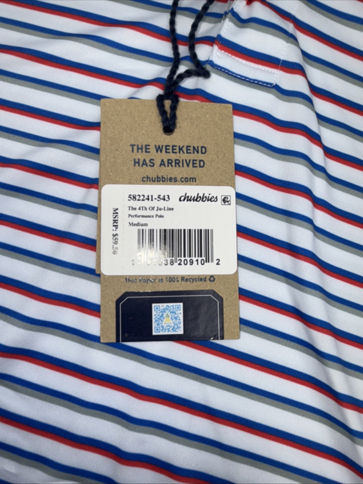 Chubbies Men's The 4th Of Ju-Line Performance Polo Shirt-White Multi-Medium-New