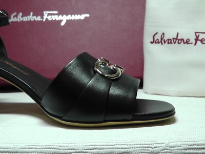 Salvatore Ferragamo BLACK Leather Ondina 55 Gancini City F Heel 