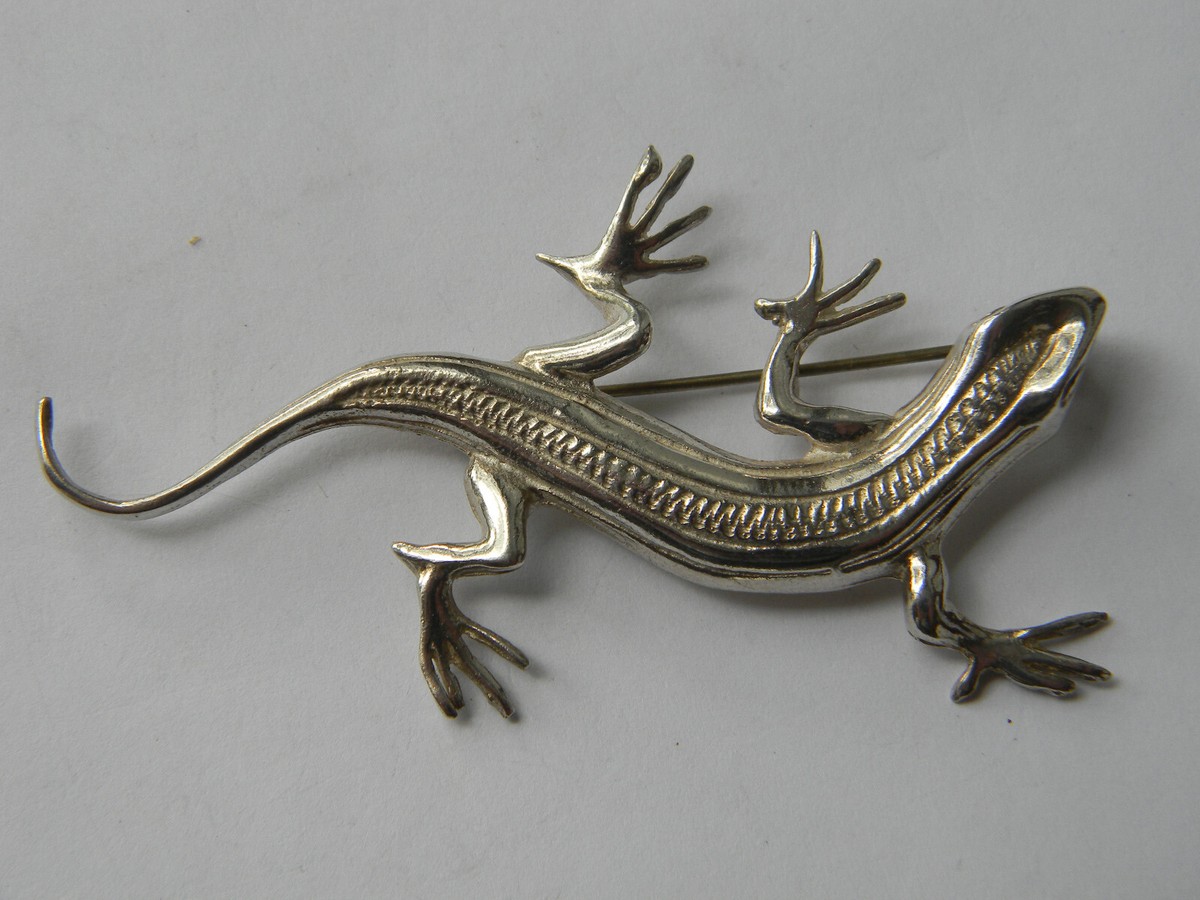 Rare Vintage 925 Solid Sterling Silver Mexico Lizard Gecko Brooch Lapel Pin  3