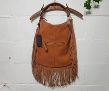 Nwt Moda Luxe Brown Tan Selma Hobo Leather Fringe Shoulder Crossbody Bag. F-225