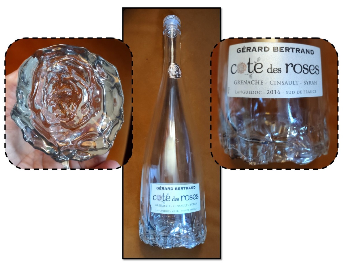 EMPTY - Cote Des Roses Glass Wine Bottle with Rose Bottom & Pink Stopper |  eBay