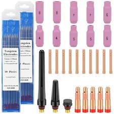 48Pcs TIG Welding Torch Kit Back Cap Nozzle Collet Electrodes for WP-17/18/26
