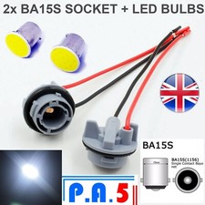2x BA15S Sockets + 2x LED Bulbs - 1156 Plastic Wired Light Holder P21W Car Van