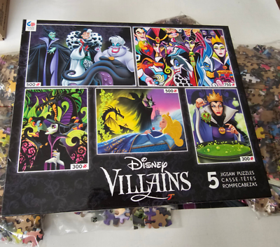 DISNEY VILLAINS 5 Jigsaw Puzzle Box Set Complete - 4 sealed, 1