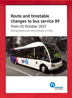 Netzwerk West Midlands - Busfahrplan - Igo 89: Solihull nach Coventry - Okt 2017