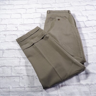 IZOD Brown Taupe Pleated Cuffed Cotton Chinos Mens Pants