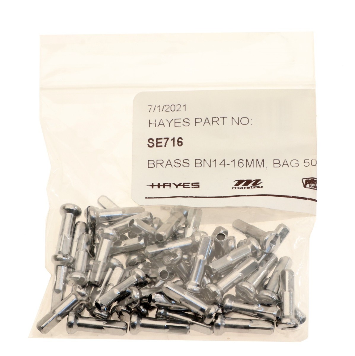 Wheelsmith Brass Nipples 14G 2.0 x 16mm Silver SE716 Spoke Nipple