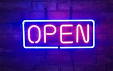 US STOCK 14" Open Rectangle Light Neon Sign Lamp Man Cave Store Decor Beer Bar